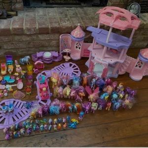 My Little Pony castle, train, and ponies